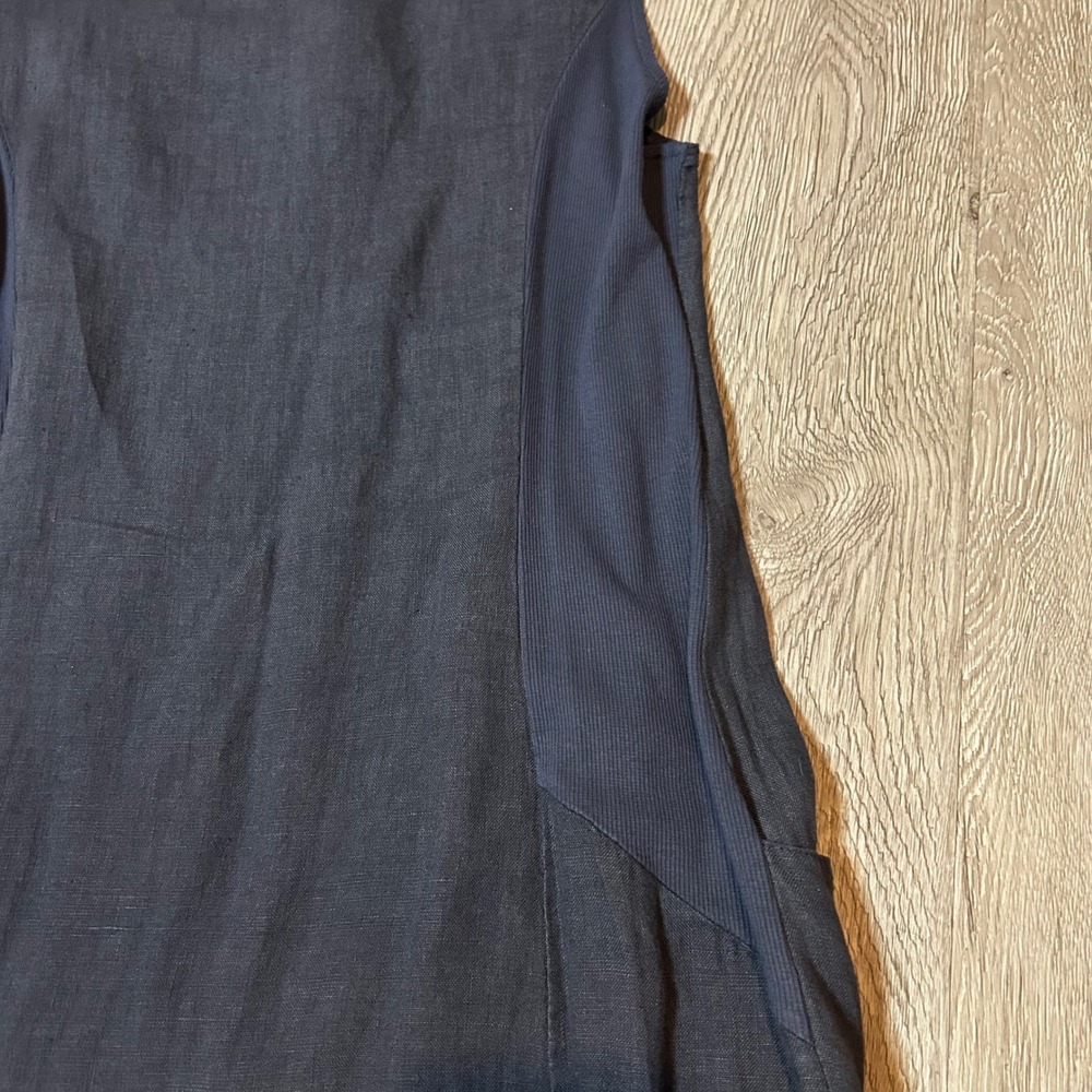 Navy Linen Embellished Shift Dress Pocket L Made In Italy Quiet Luxury Old Money - Picture 7 of 9